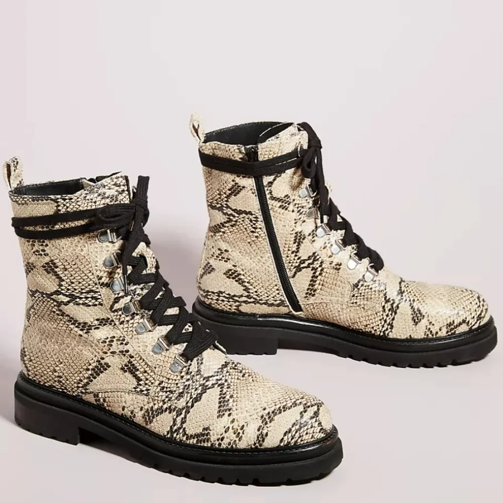 Anthropologie Shane Lace-up Boots- embossed snake - Picture 2 of 12